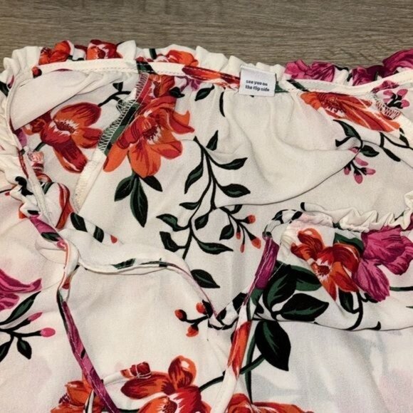 Old Navy Womens Floral Peplum Blouse XL White & Pink - Picture 2 of 10